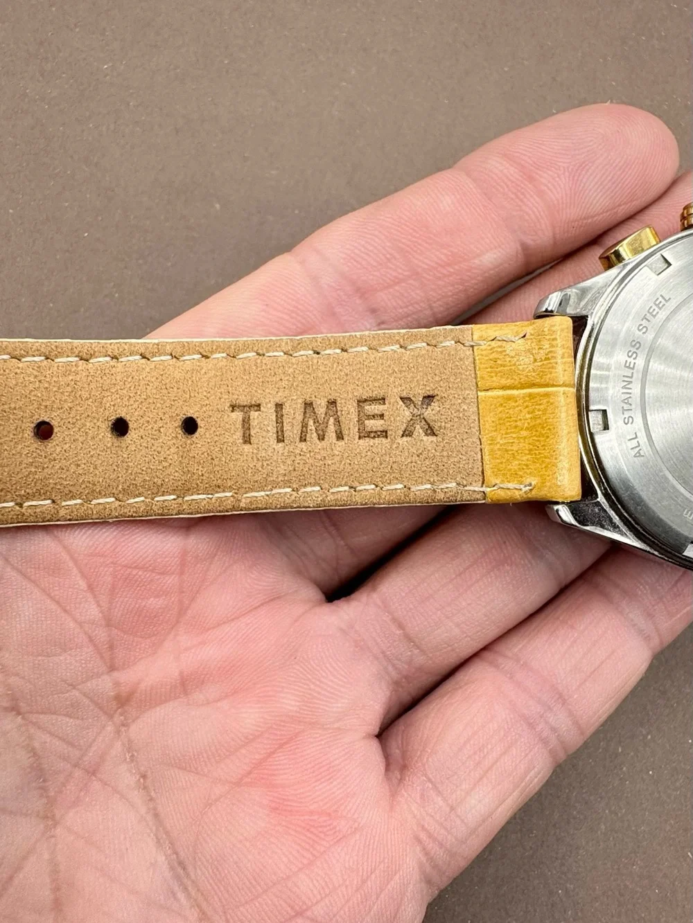 Timex Indiglo Silver & Gold Pearl Leather Strap Chronograph Watch T2M712